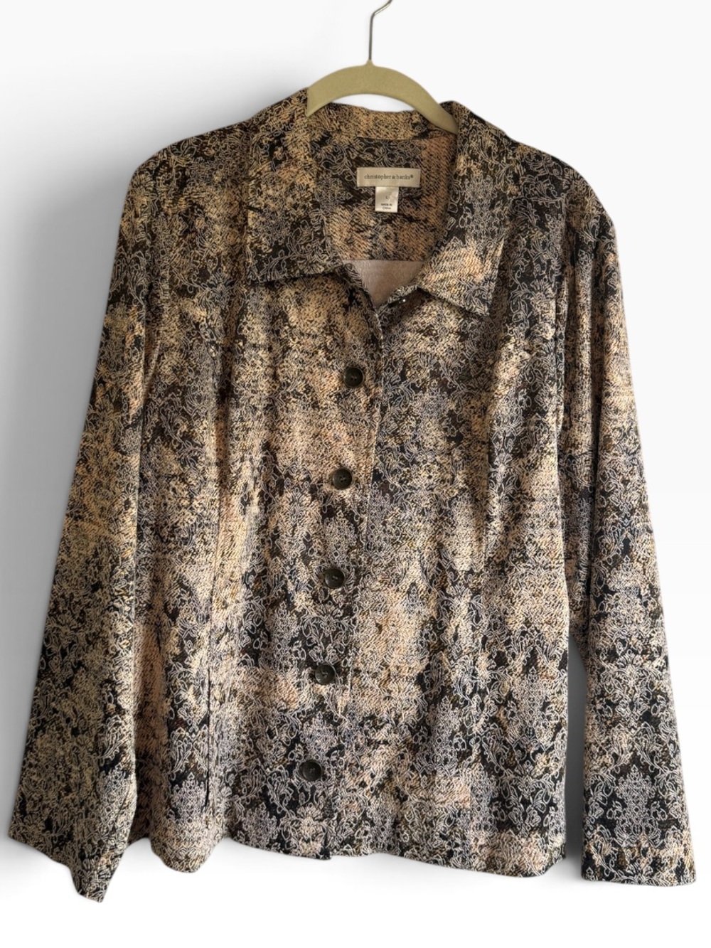 Christopher & Banks Large Abstract Tapestry Print Button Jacket Artsy Boho